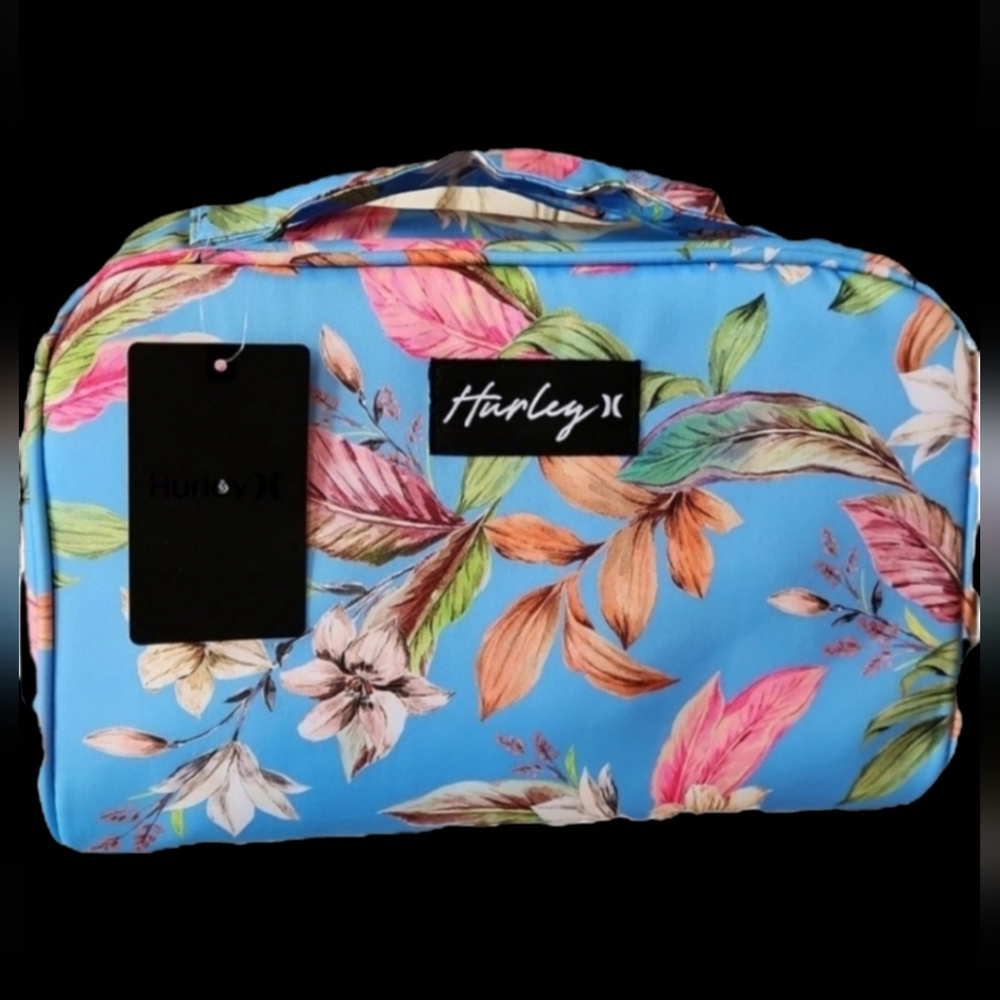 NWT ❗️ Hurley bright multicolor floral travel makeup bag with 2 top handles